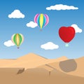 Illustration balloons on the sky over the desert. Royalty Free Stock Photo