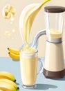 Banana milkshake pour, food, yummy, illustration, strawberries, AI Generated