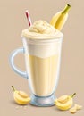 Banana milkshake pour, food, yummy, illustration, strawberries, AI Generated