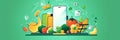 Illustration banner highlighting smartphone's role in modern grocery shopping experience