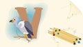 Illustration layout banner of the English alphabet for learning the alphabet letter V vulture a sheet of paper with colored