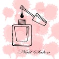 illustration, banner for manicure salon, varnish bottle and brush