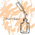 illustration, banner for manicure salon, varnish bottle and brush, pink