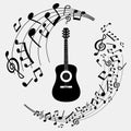 Illustration banner musical notes and guitar