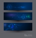 Vector banners set, network communication on dark blue background Royalty Free Stock Photo