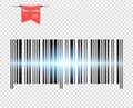 Illustration of a bar code. Laser scanning. Light effect. The element is isolated on a transparent background. Royalty Free Stock Photo