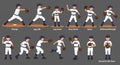 Illustration of a baseball player demonstrating various pitching techniques. The player, Royalty Free Stock Photo