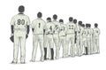 Illustration of baseball team standing in line at beginning of game