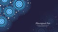 Aboriginal dot art vector blue banner with text.