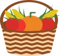 Illustration Basket of Corn, Tomato and Pumpkin