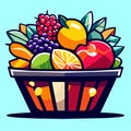 Illustration of a basket full of fresh fruits. Vector illustration. Generative AI