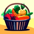 Illustration of a basket full of fresh vegetables. Vector illustration. AI generated