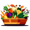 Illustration of a basket full of fresh vegetables. Vector illustration. AI Generated