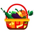 Illustration of a basket full of fresh vegetables. Vector illustration. AI generated