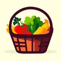 Illustration of a basket full of fresh vegetables. Vector illustration. AI generated