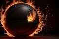 Illustration of the basketball ball enveloped in fire flames on black background, generative ai Royalty Free Stock Photo