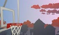 Illustration of a basketball shield at sunset. City, landscape, eps ready to use. For your design