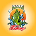 Illustration with Bass fishing. Hand-drawn style image for printing on T-shirts