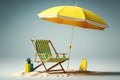 Illustration of beach chair 3D yellow umbrella backdground 3D rendering Royalty Free Stock Photo