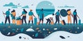 Illustration of a beach cleanup effort.