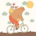 Illustration of bear riding a bicycle