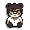 Illustration of a bear wearing a dress shirt and glasses is isolated on a white background.