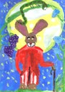 Illustration for Beatrice Potter `s fairy tale `The Tale of Rabbit Peter.` Children `s drawing