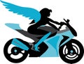 Illustration of beautiful angel woman on motorcycle