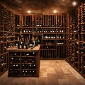 Wine storage cellar in a restaurant or house with bottles and corks illustration. Sommelier concept. Royalty Free Stock Photo