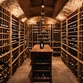 Wine storage cellar in a restaurant or house with bottles and corks illustration. Sommelier concept. Royalty Free Stock Photo