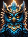 illustration of beautiful bird of prey with wings and golden eagle on a black background, garuda monster Royalty Free Stock Photo