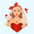 Illustration of a beautiful blonde girl in love in vector design