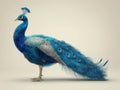 Illustration of a beautiful blue peacock on a solid light background Royalty Free Stock Photo