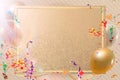 Illustration of a beautiful brown frame with copy space with balloons and celebration ribbons