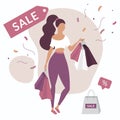 Womanl with shopping bags. Sale and black friday concept