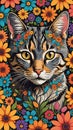 Beautiful cat face in flowers Royalty Free Stock Photo