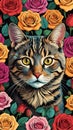 Beautiful cat face in roses Royalty Free Stock Photo