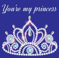 beautiful diadem feminine wedding on we turn blue background. You`re my princess