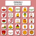 Illustration Of Beautiful Diwali -25 Icon Set In Pink