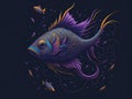 Illustration of a beautiful fantasy colorful fish with a vibrant array of hues