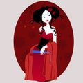 Illustration of a beautiful geisha in red dress. very gentle and passionate. Royalty Free Stock Photo