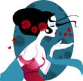 Illustration of a beautiful geisha in red dress. very gentle and passionate. Royalty Free Stock Photo