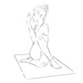 Illustration of a beautiful girl doing yoga for harmony and health black lines closeup graphics