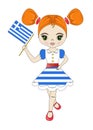 Illustration with a beautiful girl and a flag of the country of Greece