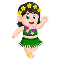 A beautiful girl in Hawaiian clothes dances Hula Royalty Free Stock Photo
