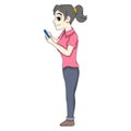 Illustration of a beautiful girl standing playing a cell phone busy taking care of work Royalty Free Stock Photo