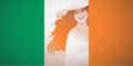 Illustration of beautiful Irish woman integrated in the flag of Ireland