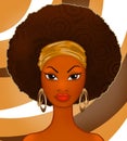 Illustration with beautiful mature black woman on an abstract background of coffee