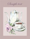 Illustration of the beautiful menu with a coffee pot and a rose. Royalty Free Stock Photo