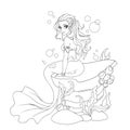 Illustration of a beautiful mermaid girl sitting on the stone Royalty Free Stock Photo
